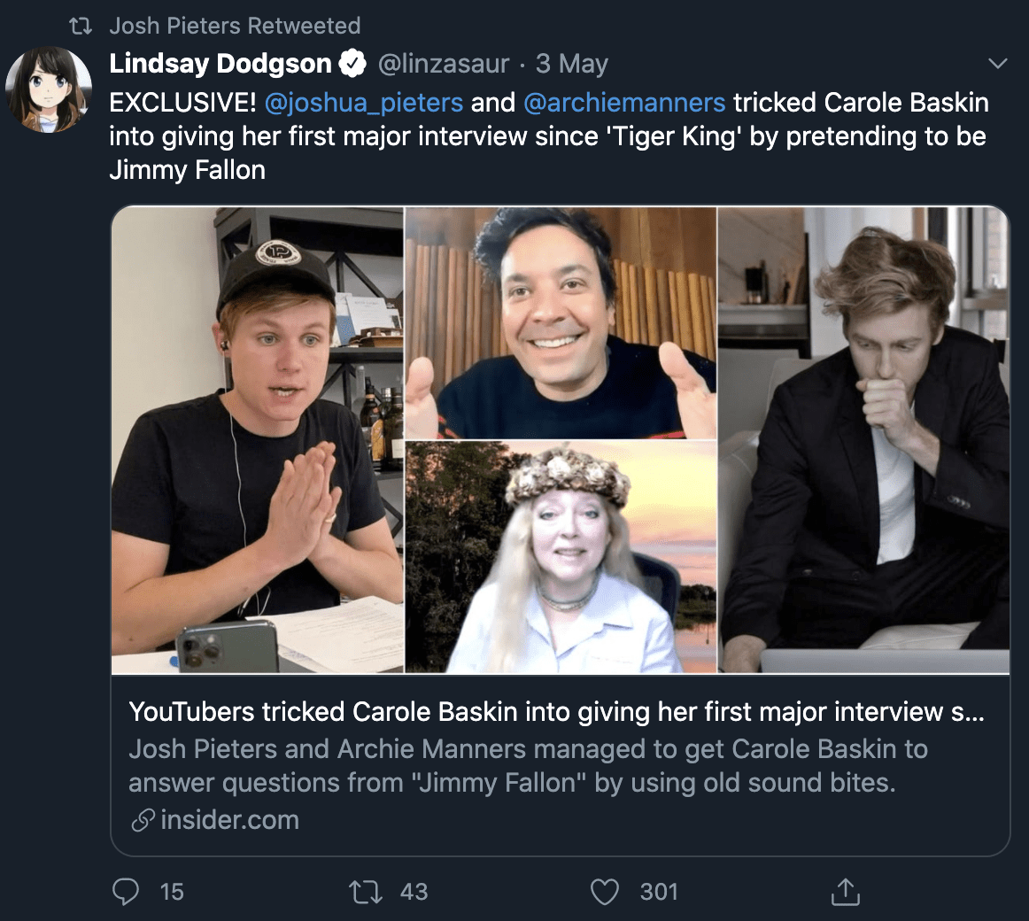 Lindsay's exclusive news about YouTube pranksters interviewing Carole Baskin