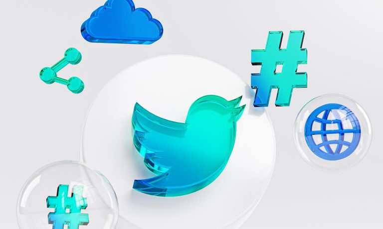 Twitter Acrylic Glass Logo and Social Media Icons Copy Space 3D