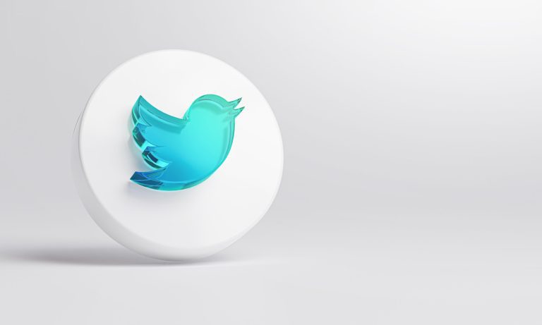 Twitter Acrylic Glass Icon Account Promotion Template White Background 3D Rendering