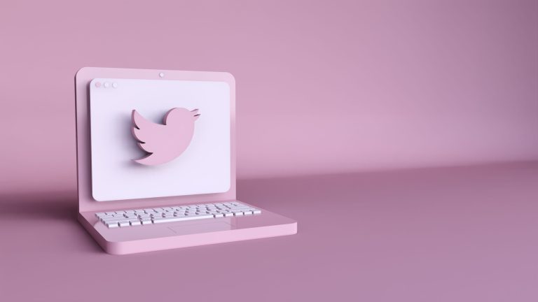 minimal-twitter-logo-application-template-design-simple-laptop-3d-shape-3d-render